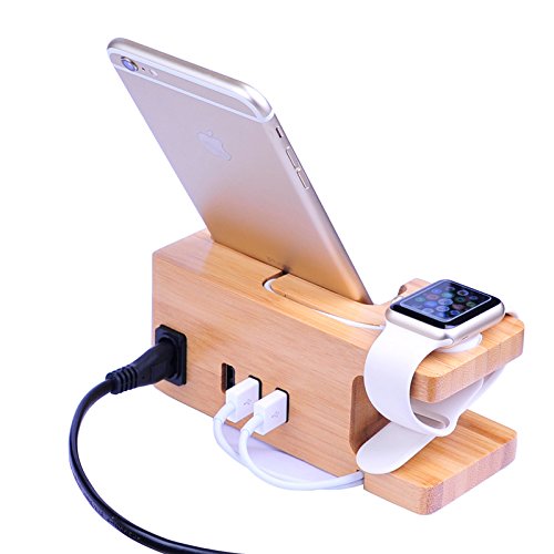 Product Cover AICase Bamboo Wood USB Charging Station, Desk Stand Charger, 3 USB Ports 3.0 Hub, for iPhone 7/7Plus/6s/6/Plus/5s & 38mm/42mm Apple Watch, Samsung & Most Smartphones (Bamboo Wood)