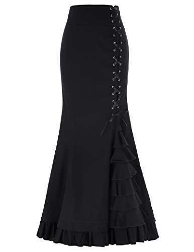 Product Cover Black Gothic Victorian Steampunk Maxi Mermaid Corset Skirt Fishtail Size L Black