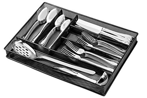 Product Cover Flatware Drawer Organizer - Slip Resistant Kitchen Tray with 6 Sections to Neatly Arrange Cutlery and Serving Utensils. Also Great to Keep your Desk Drawer and Office Supplies Well Organized (Black)