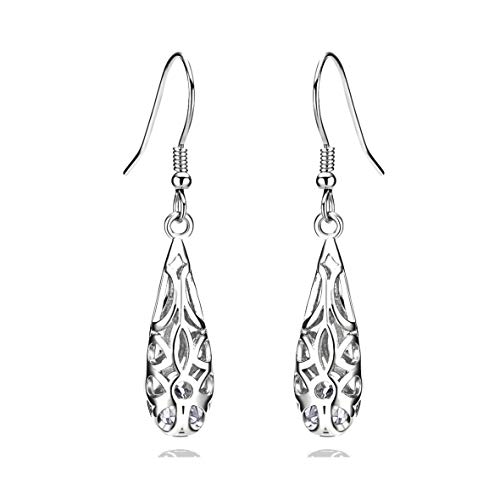 Product Cover 18k Gold Plate 925 Sterling Silver Vintage Filigree Dangle Earrings for Women (clear CZ)