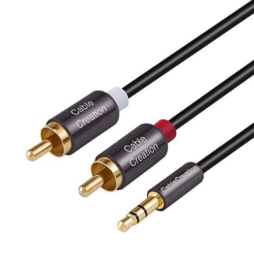 Product Cover Cablecreation 10 Feet RCA Audio Cable 3.5mm Male to 2-Male RCA Cable, Y Splitter Design Stereo Audio RCA Male Cable, 3 Meters, Black