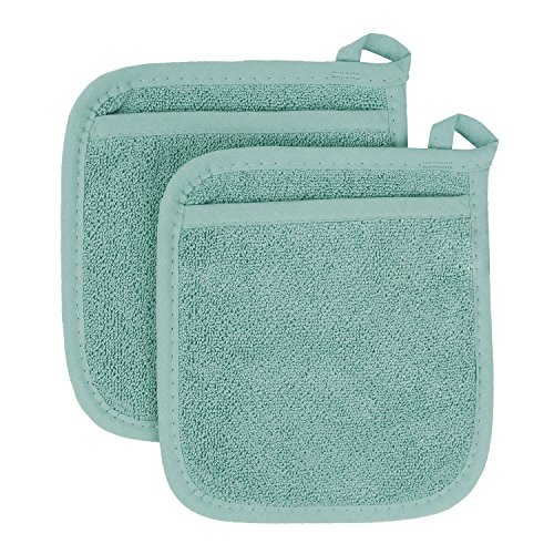 Product Cover Ritz Royale Collection 100% Cotton Terry Cloth Pocket Mitt Set, Dual-Function Hot Pad / Pot Holder, 2-Piece, Dew