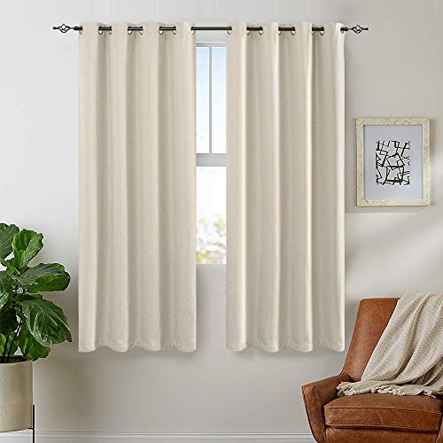 Product Cover jinchan Thermal Insulated Faux Linen Room Darkening Curtains for Bedroom 63 inch Long Living Room Linen Textured Curtain (Greyish Beige, One Panel)