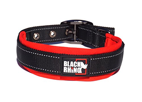 Product Cover Black Rhino - The Comfort Collar Ultra Soft Neoprene Padded Dog Collar for All Breeds - Heavy Duty Adjustable Reflective Weatherproof (Large, Red/Black)