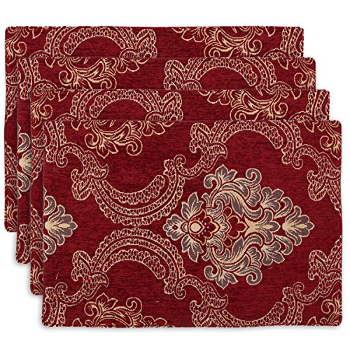Product Cover Grelucgo Double Thickness Burgundy Damask Table Place-mats(12 x 18 inch) Set of 4