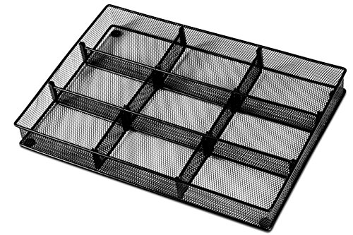 Product Cover Custom Drawer Organizer Tray - 20 Adjustable Metal Mesh Dividers to Create Custom Storage Sections. Easily Organize Office Desk Supplies and Accessories. Perfect Home or Office Drawer Tray. (Black)