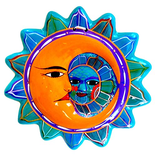 Product Cover Casa Fiesta Designs Talavera Sun and Moon Face Decor - Ceramic Eclipse Mexican Home Decor - Hand Painted in Mexico - Wall Decoration - Eclipse