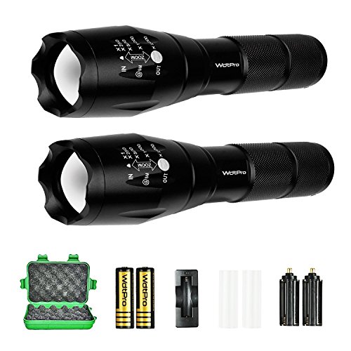 Product Cover Tactical Flashlight 2 Pack, WdtPro High Lumens XML-T6 LED Flashlights - Zoomable, 5 Modes, Waterproof Handheld Flashlight with Rechargeable 18650 Lithium Ion Battery & Charger
