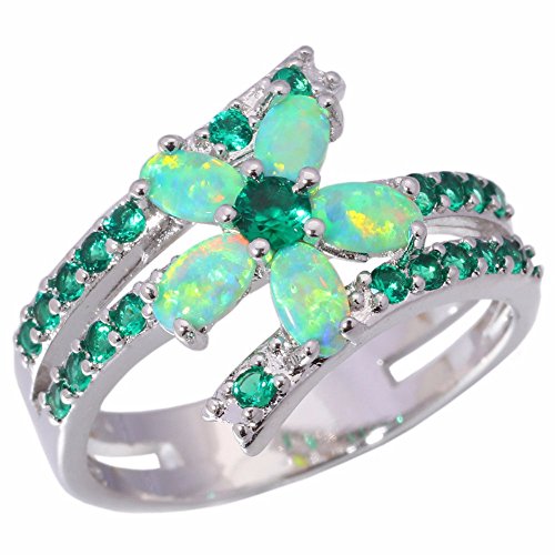 Product Cover CiNily Rhodium Plated Green Fire Opal Emerald Women Jewelry Gemstone Ring Size 5-12