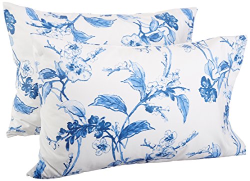 Product Cover Pinzon Signature 190 Gram Cotton Heavyweight Velvet Flannel Pillowcases, King, Floral Smoky Blue