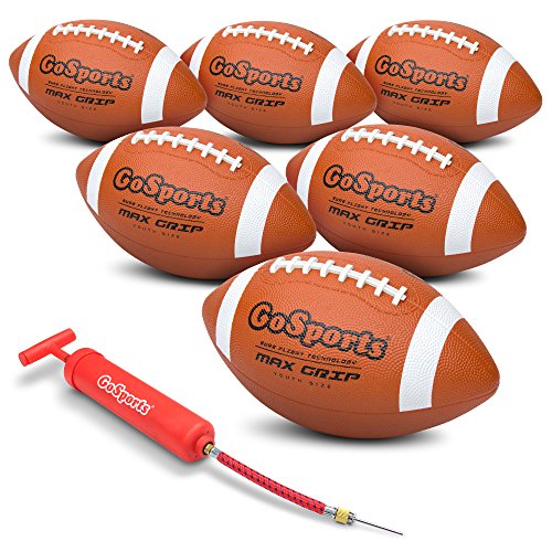Product Cover GoSports Rubber Footballs - 6 Pack of Youth Size Balls with Pump & Carrying Bag