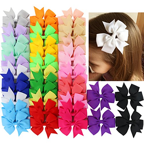 Product Cover 40Piece Boutique Grosgrain Ribbon Pinwheel Hair Bows Alligator Clips For Girls Babies Toddlers Teens Gifts In Pairs