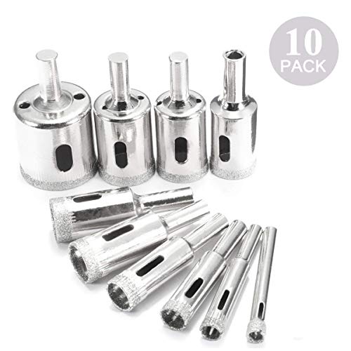 Product Cover Diamond Drill Bit Set, DRILLPRO 10 PCS Glass Hole Saw for Tiles Glass Ceramic Marble Bottles DIY,6mm - 30mm