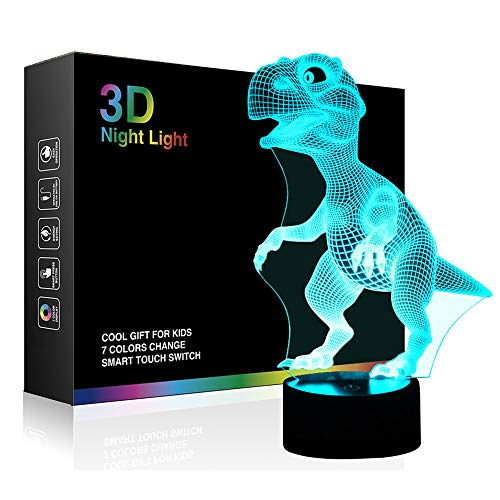 Product Cover Tiscen 3D Illusion Night Light, LED Table Desk Lamps, Dinosaur Nightlights, 7 Colors USB Charge Lighting Bedroom Home Decoration for Kids Christmas Halloween Birthday Gift