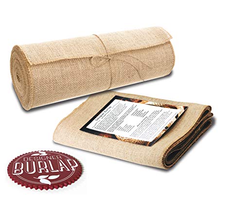 Product Cover Burlap Table Runners - 12 Inch Wide X 10 Yards Long Burlap Roll - Burlap Fabric Rolls. A No-Fray Burlap Runner with Overlocked and Sewn Edges for Rustic Weddings, Decorations and Crafts!