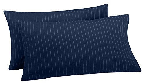 Product Cover Pinzon 160 Gram Pinstripe Flannel Cotton Pillowcases, Set of 2, King, Navy Pinstripe
