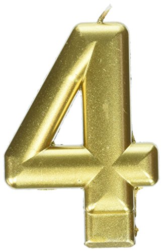 Product Cover amscan Birthday Celebration, Numeral #4 Metallic Candle, Party Supplies, Gold, 3 1/4