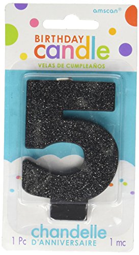 Product Cover amscan Birthday Celebration, Numeral #5 Glitter Candle, Party Supplies, Black, 3 1/4