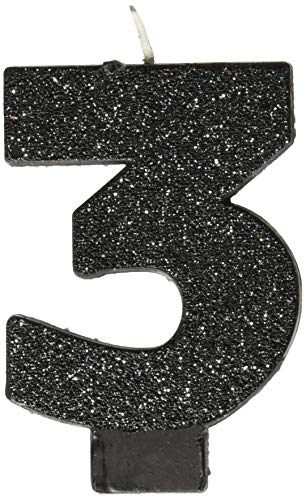 Product Cover amscan Birthday Celebration, Numeral #3 Glitter Candle, Party Supplies, Black, 3 1/4