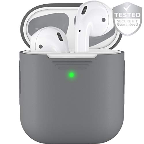 Product Cover PodSkinz AirPods 2 & 1 Case [Front LED Visible] Protective Silicone Cover and Skin Compatible with Apple AirPods (Grey)