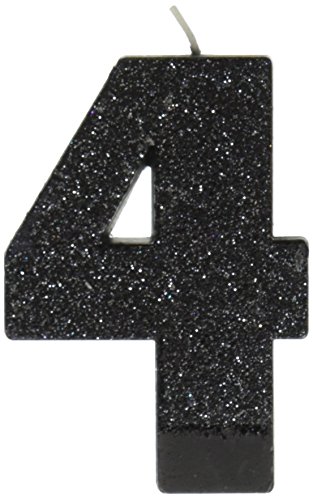 Product Cover amscan Birthday Celebration, Numeral #4 Glitter Candle, Party Supplies, Black, 3 1/4