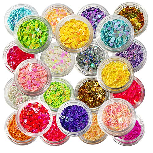 Product Cover Happlee 24 Boxes Nail Art Supplies, Eyeshadow MakeUp Colorful Nail Glitter for Slime Supplies Kit DIY Design Face Body Make Up Decoration Gift by Happlee