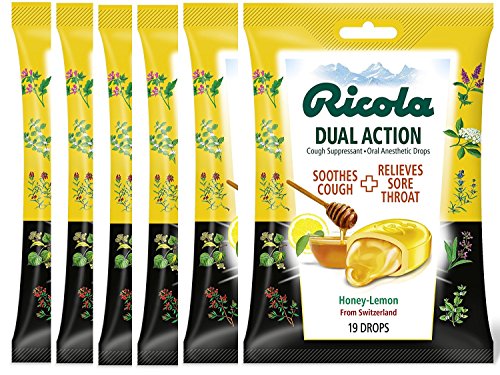 Product Cover RICOLA Dual Action Honey Lemon Cough and Throat Drops, 19 Count (Pack of 6)