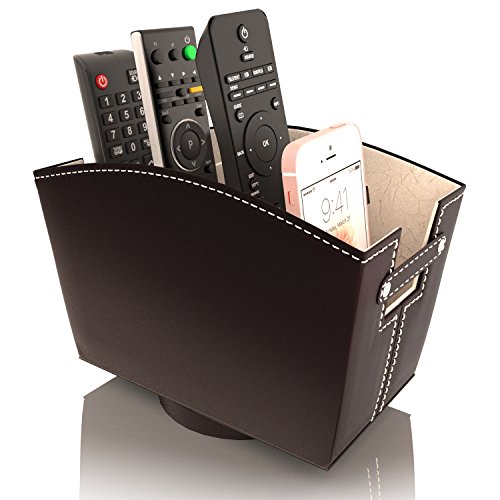 Product Cover Kyle Matthews Designs TV Remote Control Holder Caddy Bedside Organizer | Nightstand Storage Desk Accessories | Rotating Base Faux Leather Multiple Compartments