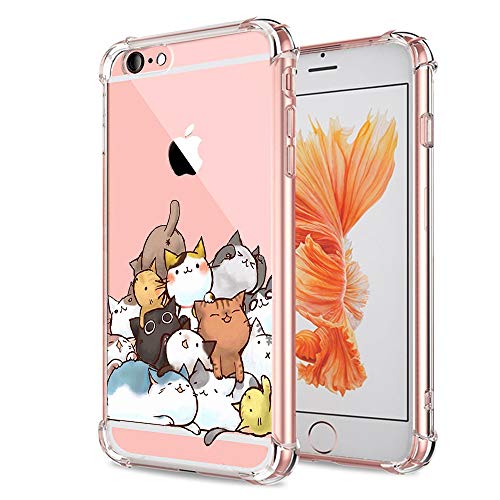 Product Cover iPhone 6S Case Cat, Ultra Crystal Clear with Design Cute Pile of Cat Texture Bumper Protective Case for Apple iPhone 6 6S Case 4.7 Inch Gel Soft TPU Silicone Material Slim Shockproof Funny Girly Cover