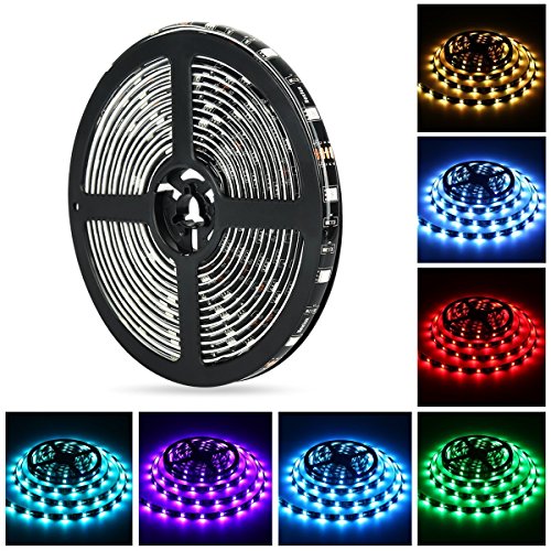 Product Cover Nexlux 16.4ft LED Light Strip, Waterproof 5050 SMD Single RGB LED Flexible Strip Light Black PCB Board Color Changing Decoration Lighting (No Power Adapter and Remote)