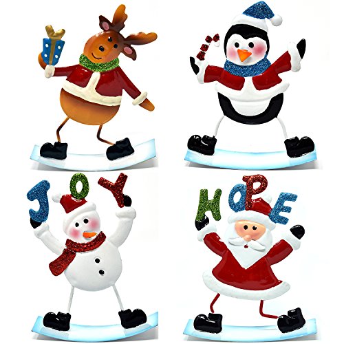 Product Cover Gift Boutique 4 Christmas Table Decorations Centerpiece for Office Desk Shelf Kitchen Home Holiday Decor Includes Metal Santa Snowman Penguin and Reindeer