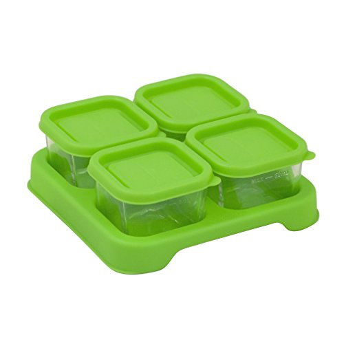 Product Cover green sprouts Fresh Baby Food Glass Cubes (4 Pack, 2 Oz) | Store, carry, heat, & serve homemade baby food | Tempered glass is durable & shatter-resistant, Lid provides leak-proof seal, Dishwasher safe
