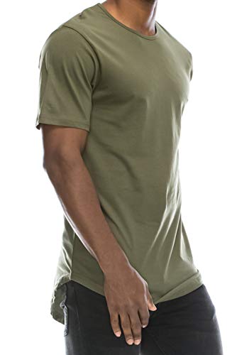 Product Cover JC DISTRO Mens Hipster Hip Hop Cotton Elong Crewneck T-Shirt Militarygreen Medium