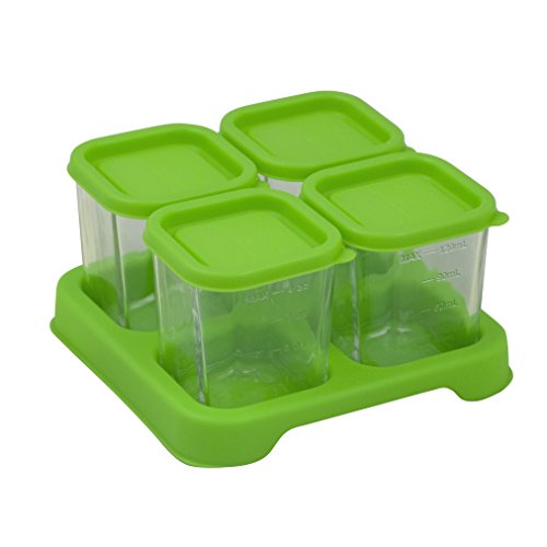 Product Cover green sprouts Fresh Baby Food Glass Cubes (4 Pack, 4 Oz) | Store, carry, heat, & serve homemade baby food | Tempered glass is durable & shatter-resistant, Lid provides leak-proof seal, Dishwasher safe