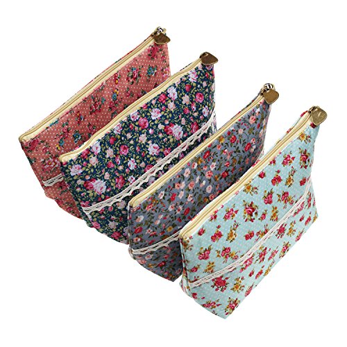 Product Cover LJY 4 Pieces Assorted Large Capacity Flower Floral Pen Holder Stationery Pencil Pouch Travelling Multi-functional Cosmetic Bags