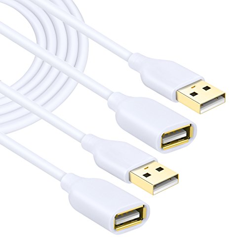Product Cover COSTYLE 2-Pack USB 2.0 10ft/3m USB Type A Male to A Female Extension Cord USB Cable Extender with Gold-Plated Connectors (White)