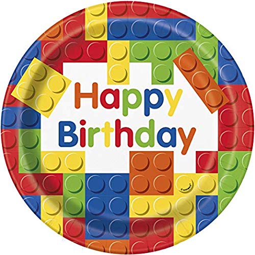 Product Cover Colorful Building Blocks Birthday Party Plates and Napkins (Serves 16)