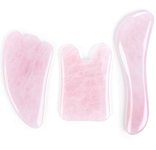 Product Cover Rosejoice Pink Rose Quartz Gua Sha Board for Facial Skincare,100% Natural Healing Stone GuaSha Tools for Anti-Aging Anti-Wrinkles,Lifting Your Face and Iymphatic Drainage (3 Packs)