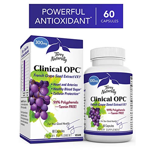 Product Cover Terry Naturally Clinical OPC 300 mg - 60 Vegan Capsules - French Grape Seed Extract Supplement, Supports Heart & Immune Health, Antioxidant - Non-GMO, Gluten-Free, Kosher - 60 Servings