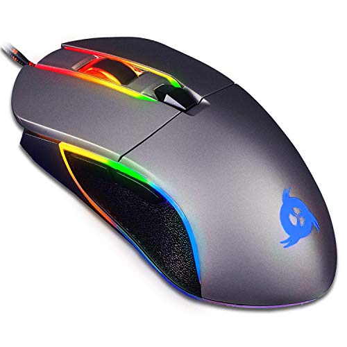 Product Cover KLIM Aim Gaming Mouse - Wired Ergonomic Gamer USB Computer Mice, Chroma RGB Mouse [7000 DPI] [Programmable Buttons] Ambidextrous, Ergonomic for Desktop PC Laptop, High Precision Optical Laser, Grey