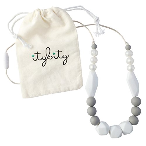 Product Cover Baby Teething Necklace for Mom, Silicone Teething Beads, 100% BPA Free (Pearl, White, Gray, White)