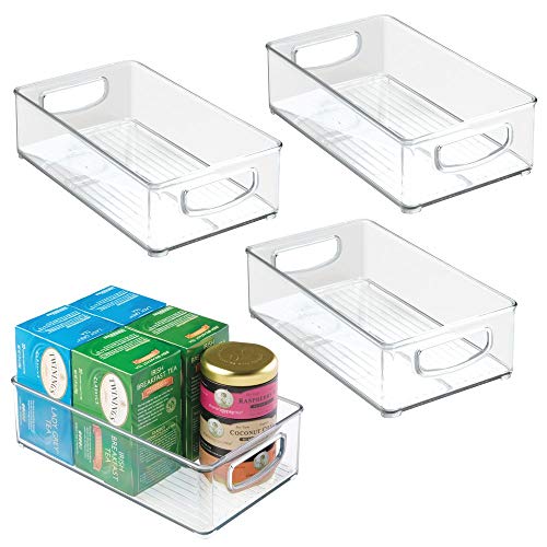 Product Cover mDesign Kitchen Cabinet and Pantry Storage Organizer Bins - Pack of 4, Shallow, Clear