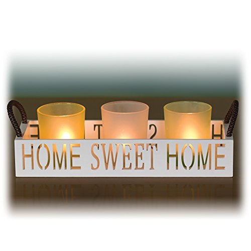 Product Cover Dawhud Direct Home Sweet Home 3 Glass Candle Holder Set, LED Tealights and Decorative Tray