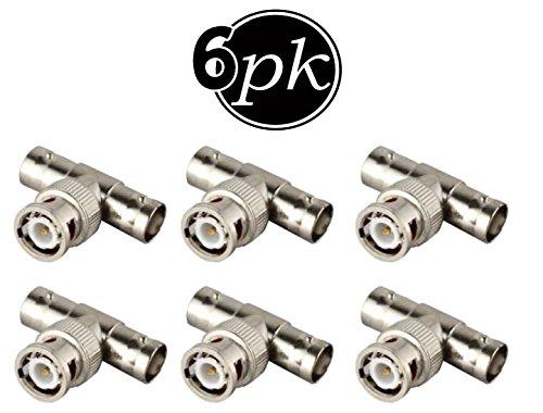 Product Cover BNC Splitter (6 Pack) BNC Male Connector to BNC Double Female (T-Shape) Adaptor, for CCTV