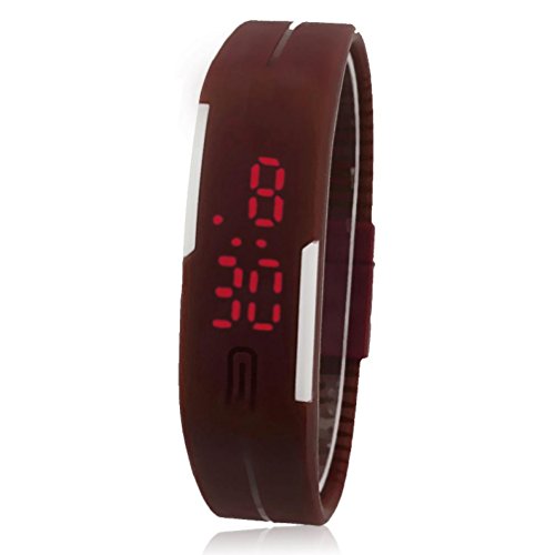 Product Cover Men LED Sports Waterproof Wrist Watch,Tuscom@ New Ultra Thin Girl Sports Silicone Digital LED Wrist Watch (Brown)