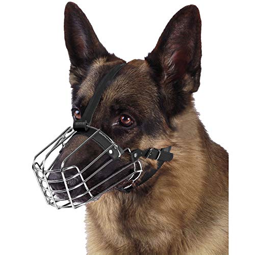 Product Cover BRONZEDOG Dog Muzzle German Shepherd Wire Basket Metal Mask Leather Adjustable Medium Large Pets (L)