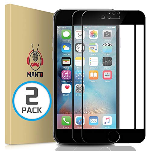 Product Cover MANTO (2 Pack) iPhone 7 8 6S 6 Screen Protector, Full Coverage Tempered Glass Screen Protector Film Edge to Edge Protection Compatible with iPhone 7, iPhone 8, iPhone 6S, iPhone 6, 4.7 Inch, Black