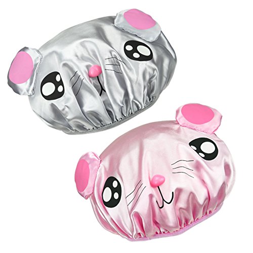 Product Cover NKTM Children Shower Cap Cute Waterproof Double Layer Kids Cartoon Shower Hat 2 Pack