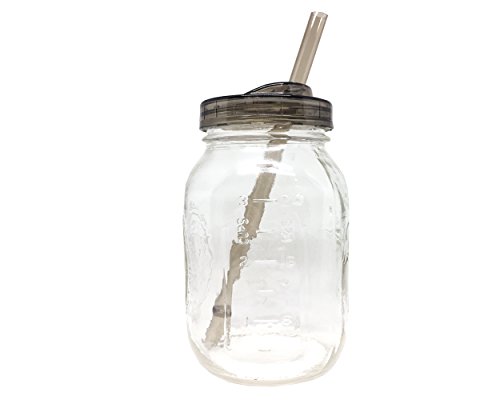 Product Cover 1 Ball Glass Mason Drinking Quart Jar with One Piece Sip Lid and Straw (32oz) Regular Mouth