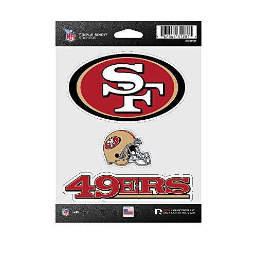 Product Cover Rico Industries NFL San Francisco 49ers Die Cut 3-Piece Triple Spirit Sticker Sheet
